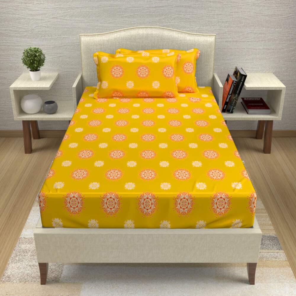 buy chrome yellow mandala cotton single bed bedsheets online – side view